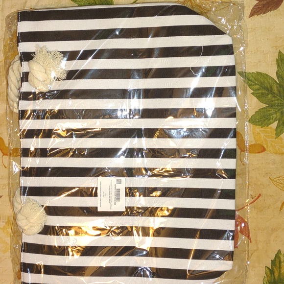 Black & White Nautucal Vertical Stripped Canvas Tote Bag (FREE W/ $50 ORDER!) - Picture 3 of 4